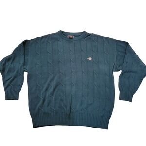 Gant USA Green Cable Knit Chunky Sweater XL Cotton Crewneck Eclectic Grandpa